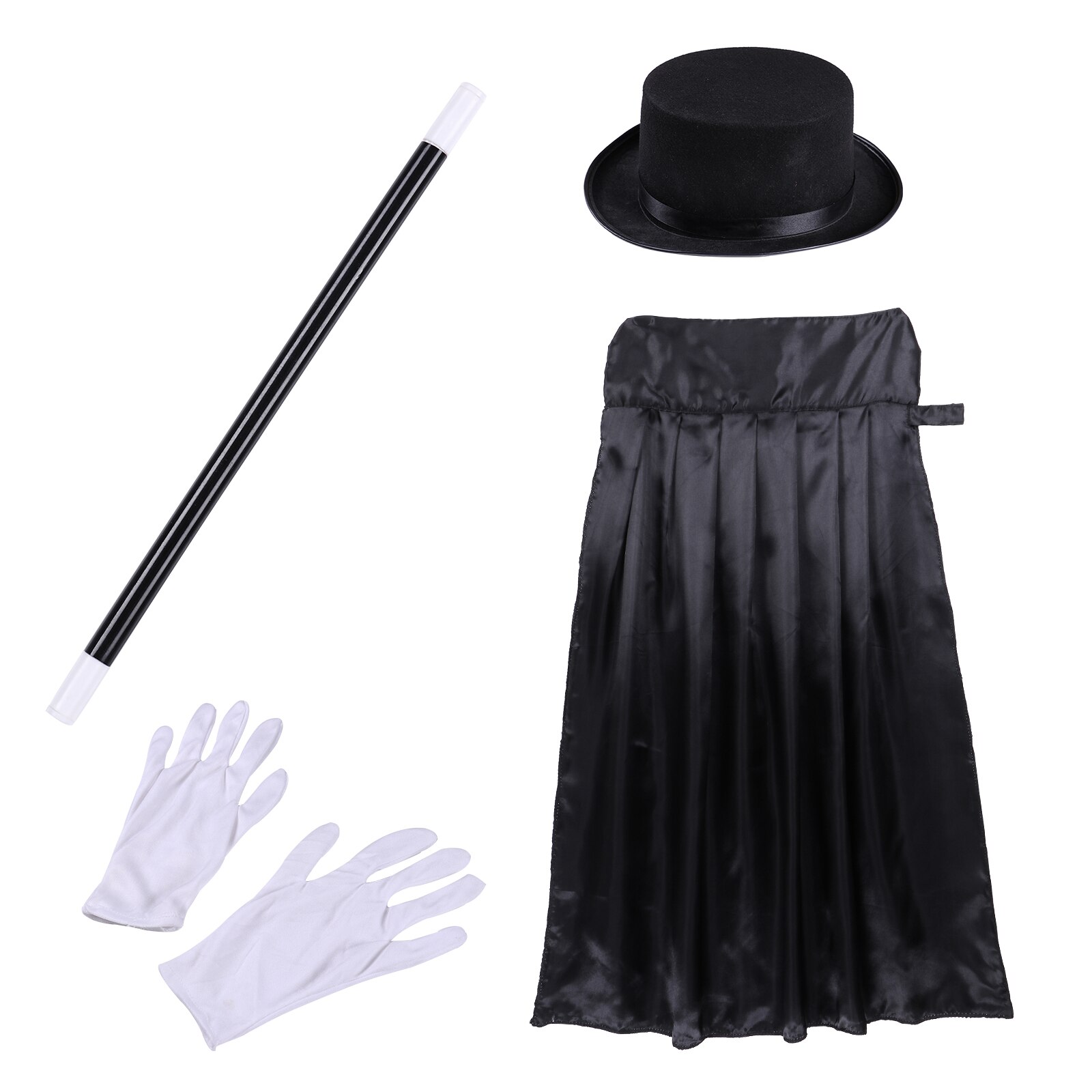 freundlicher Jungen Mädchen Zauberer Kostüm Rolle Spielen Halloween Karneval Party Zauberer Kleid hoch oben Hütte Kap Zauberstab und Weiß handschuhe