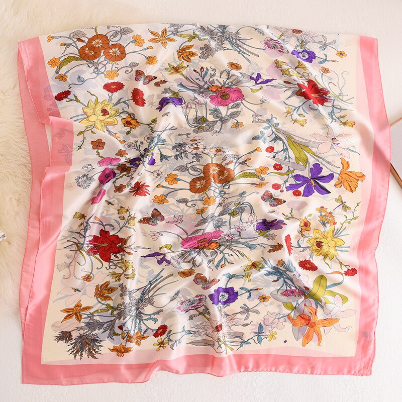 pañuelo de seda chino Otoño e Invierno señora Popular rayas estilo estampado seda bufanda mujeres chal playa protección solar