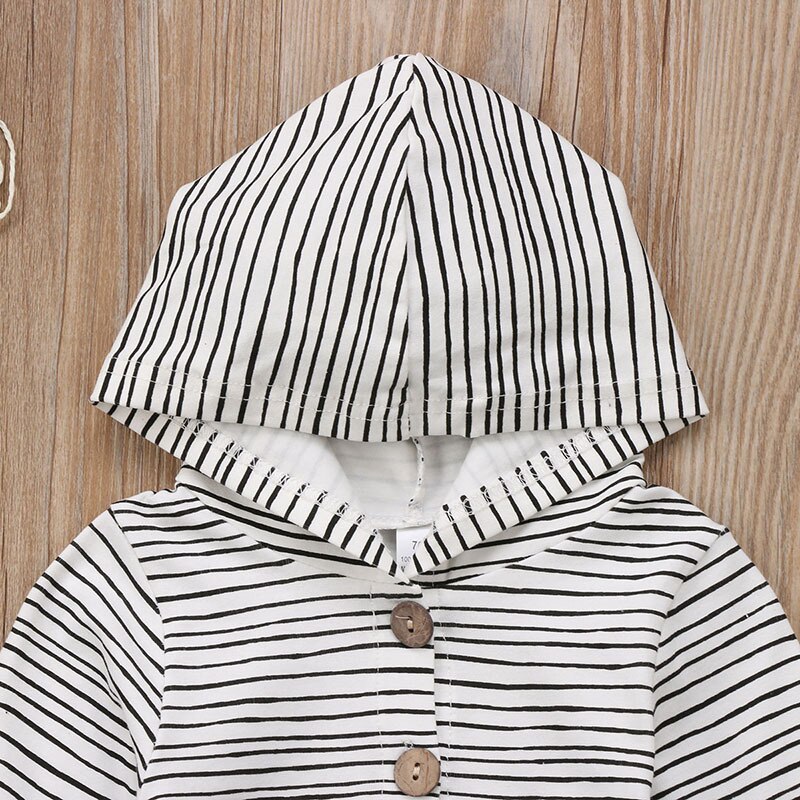 0-24M Baby Casual Gestreepte Romper Lange Mouw Hooded Rompertjes Jumpsuit Herfst Kleding Outfitsnewborn Baby Jongen Meisje Kleding