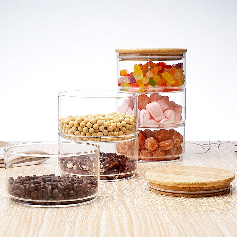 Multi Layers Glass Jars Tea Storage Tank with Cover Stackable Snack Grain Nut Can Sorting Food Jar Kitchen Storage Container