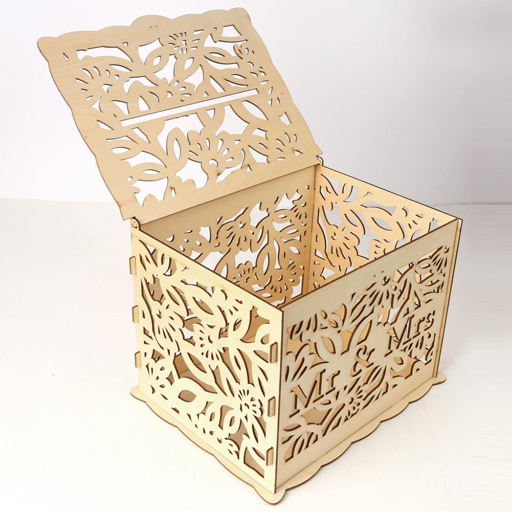 Wedding Card Boxes Wooden Box Wedding Supplies DIY Couple Deer Bird Flower Pattern Grid Business Card Wooden Box