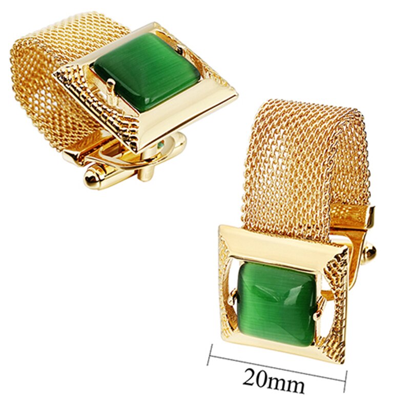 Hawkons manchetknopen met ketting voor heren - stenen en glanzend gouden overhemdaccessoires - feest voor jonge mannen (kattenoog)