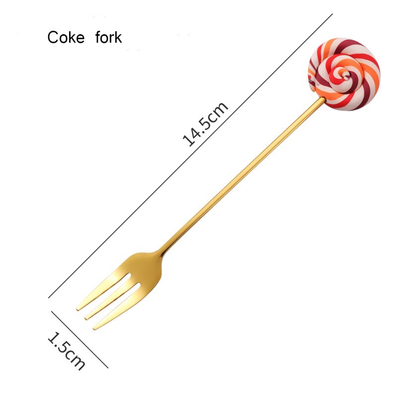 Cute Lollipop Children Spoon 304 Stainless Steel Coffee Stirring Spoon Dinner Fruit Fork Teaspoon Dessert Tea Scoop Tableware: Style 8