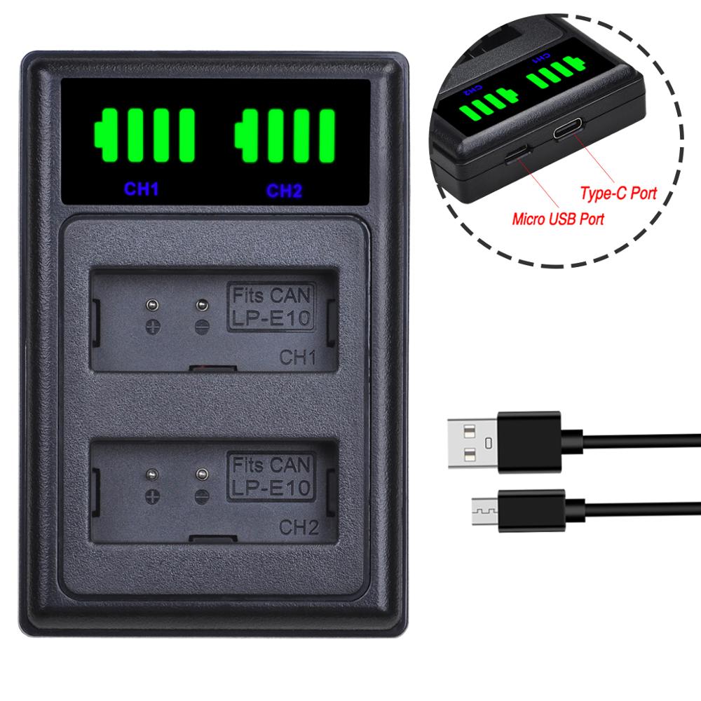 LP-E10 Battery and Dual Charger for Canon EOS Rebel T6, T7, T3, T5,Kiss X50, Kiss X70, EOS 1100D, EOS 1200D, EOS 1300D / 2000D: 1x Charger