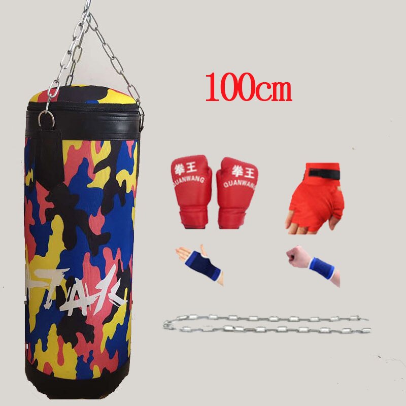 Boksesandpose camouflage med kædekrog tom-tung boksesæk hængende spark sandsæk boksning træningskamp karate: Camouflage-rød 100cm