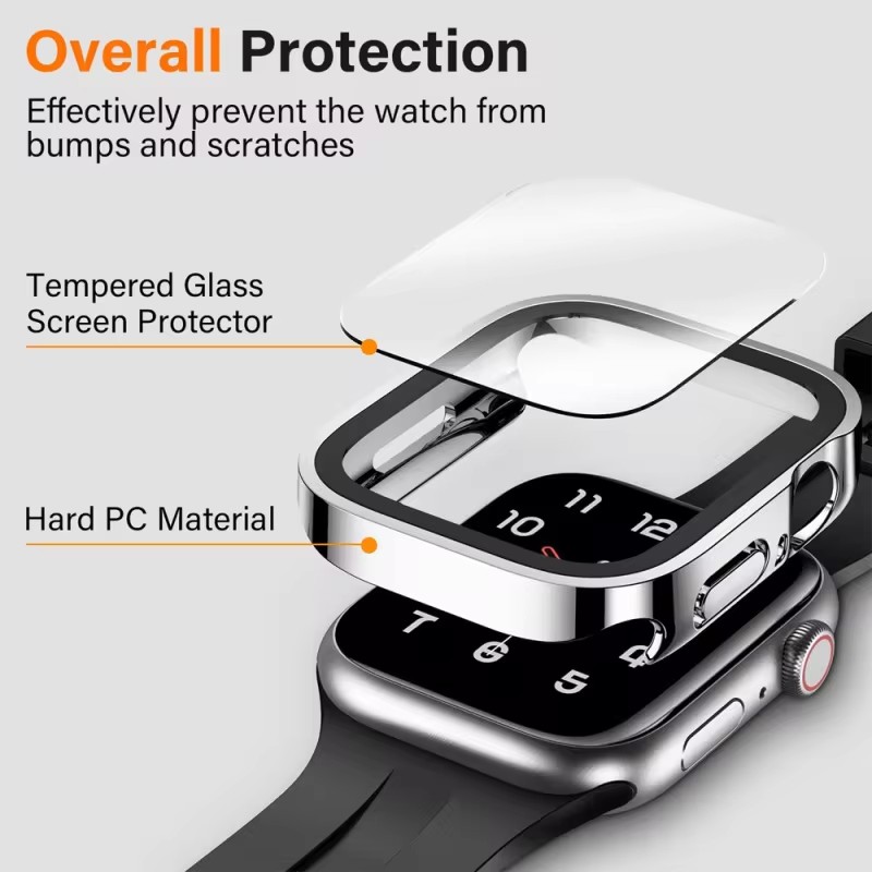 Glass+Waterproof Case for Apple Watch 6 5 4 SE 44mm 40mm,Screen Protector Hard PC Bumper for iWatch Series 7 8 9 45mm 41mm 40mm