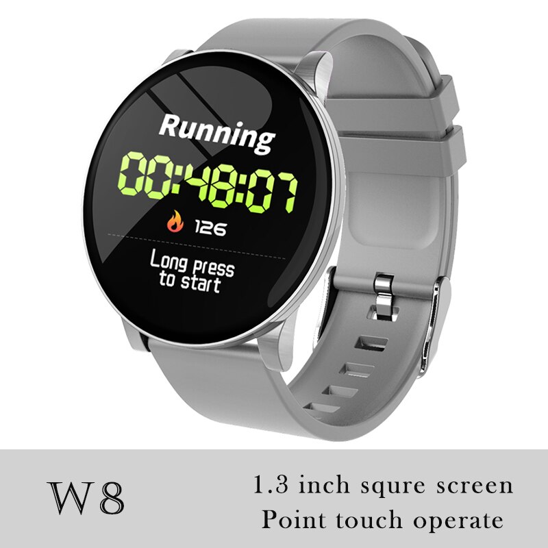 696 K9-WF Full Touch Pedometer Smart Watch Fitness Tracker Heart Rate Monitor Blood Pressure Smartwatch Monitor Smart Bracelet: W8 Gray