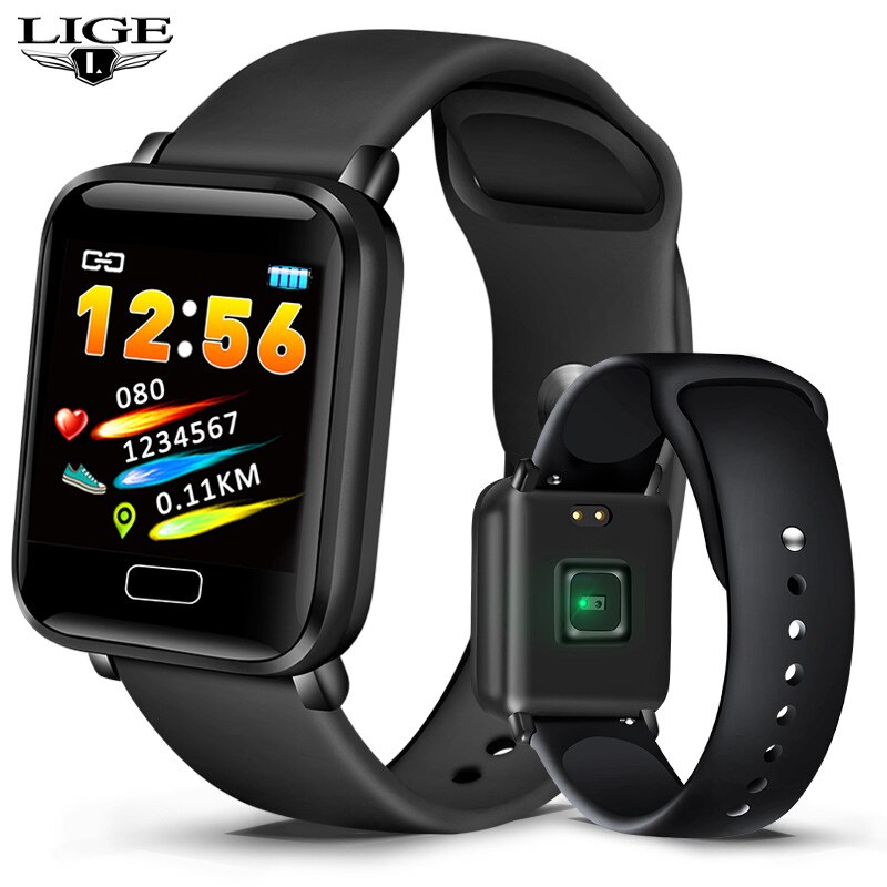Lige smart klocka dam sport stegräknare smart armband pulsmätare fitness tracker led färgskärm damklocka+låda: Svart