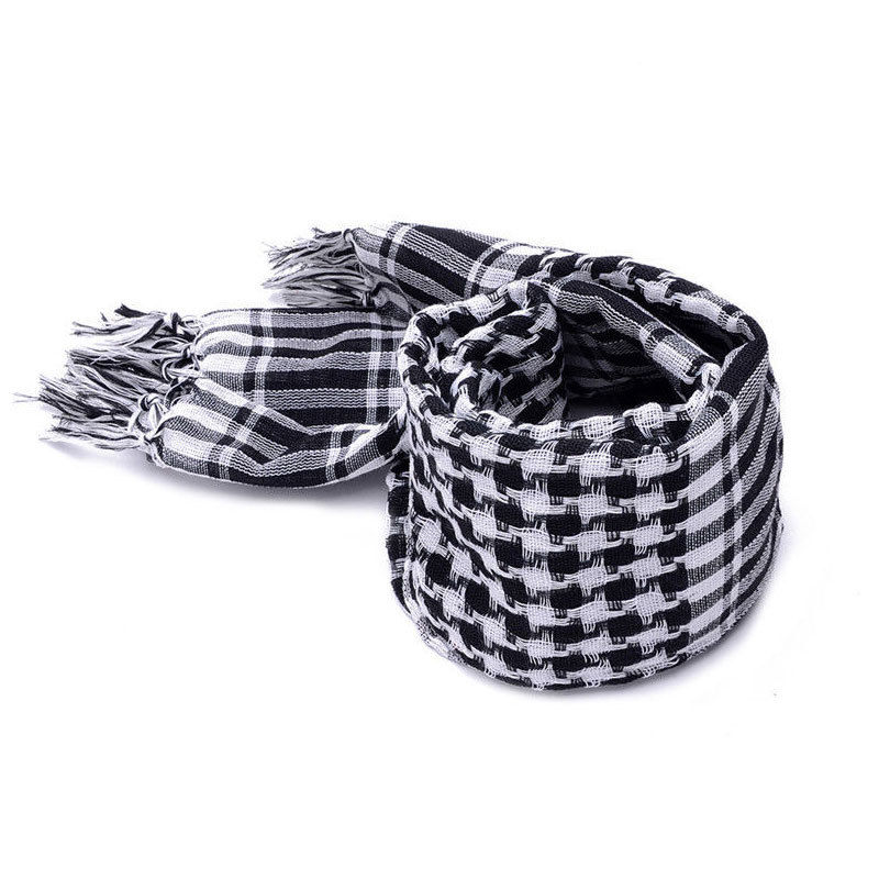 Brand Lightweight Tassel Arab Desert Shemagh KeffIyeh Scarf Wrap Pashmina Worthy Checked men mufflers: black and white