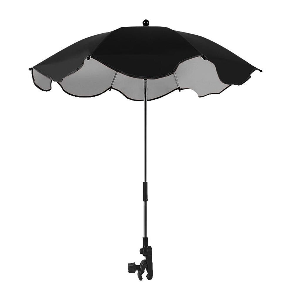 Universal baby barnevogn paraply skygge paraply uv parasol til klapvogn, klapvogn universal klemme solbeskyttelse paraply: Sort