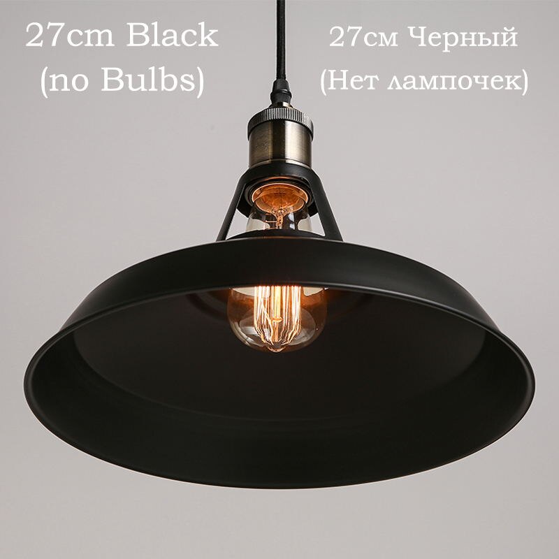 Wrought Iron Pendant Lamp Nordic Vintage Lighting with E27 Edison Russia Dining Retro Pendant Lighting Pub Cafe Bar Decoration: 27cm Black