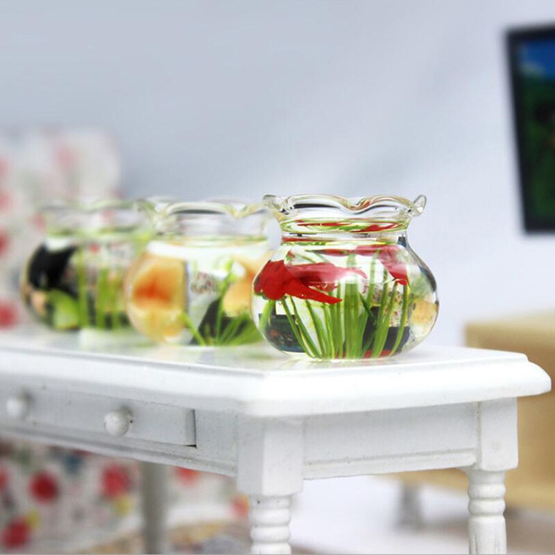 Dollhouse Miniature Glass Fish Tank Bowl Aquarium Doll House Home Ornament Toy For Dollhouse Decals