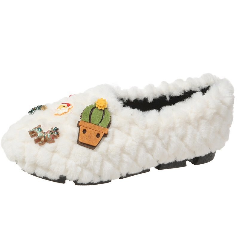 Sko kvinne komfortable og uformelle kvinnelige joggesko myke sko kvinner grunt munn kvinners mokasiner høst loafers pels