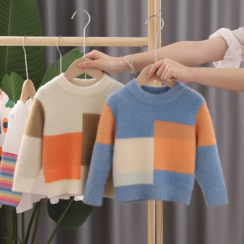 Børn baby drenge sweatere colour block strik pullover casual langærmede børne toppe småbørn piger tøj piger mohair sweater