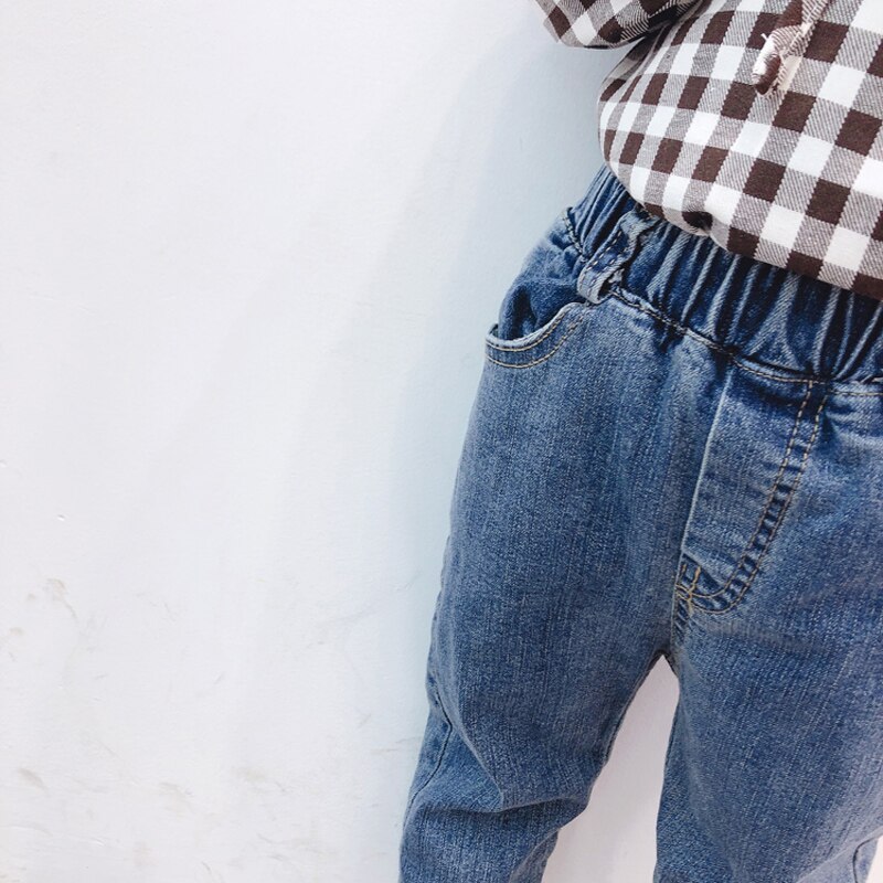 Våren barn flickkläder vilda lediga lösa jeans för barn flickkläder midja resår byxor baby tyg byxor