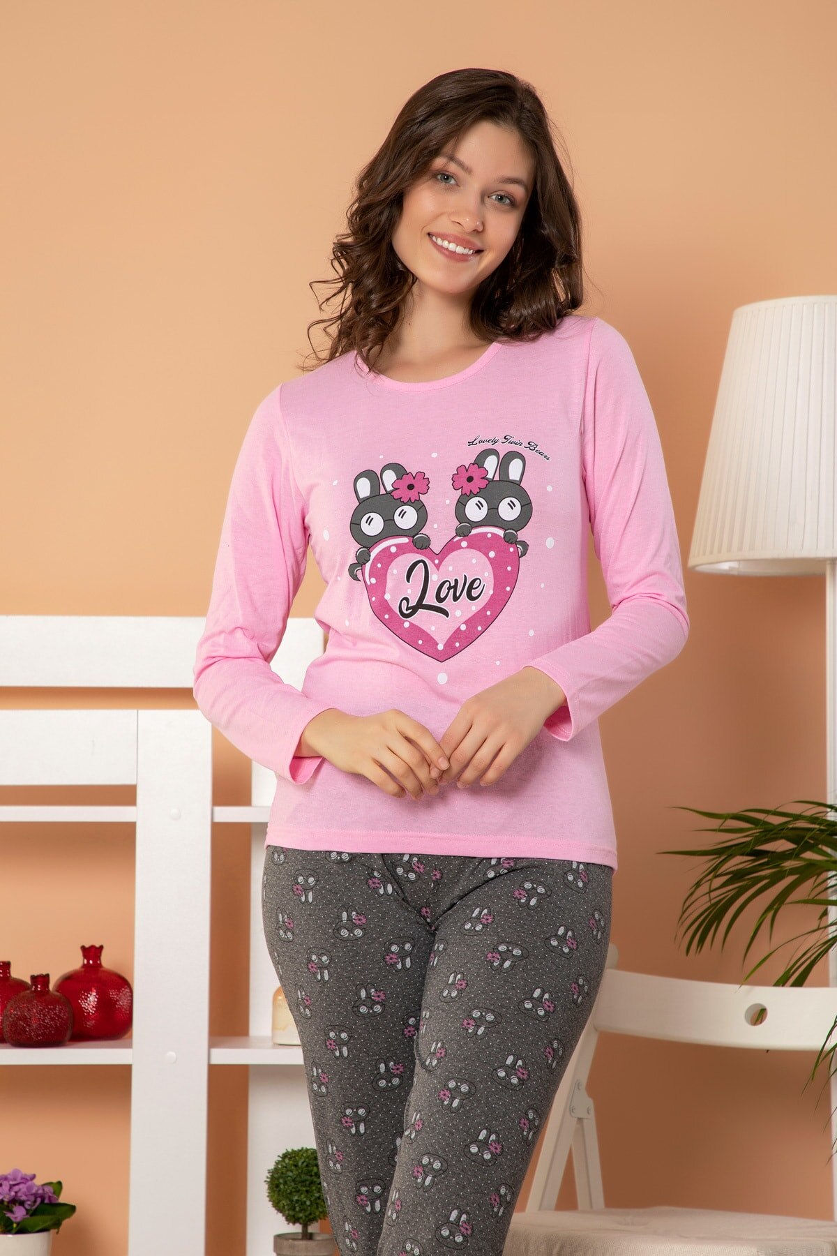 STRAWBERRY Women 'S Cotton Long Sleeve Printed Pajamas Suit: S