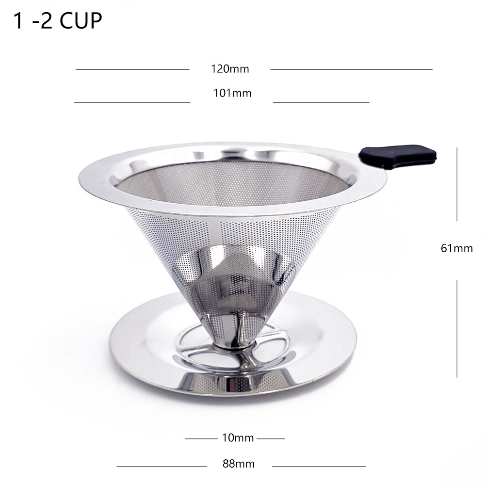 Reusable Coffee Filter Stainless Steel Holder Double Layer Metal Mesh Funnel Baskets Coffee Dripper Tea Filter Basket Tools: 1-2CUP