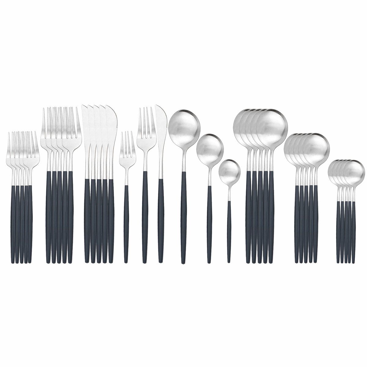 Dinnerware Set 36piece Blue Cutlery Set 18/10 Stainless Steel Dinner Set Knives Dessert Fork Spoon Tableware Kitchen Silverware: Black Silver