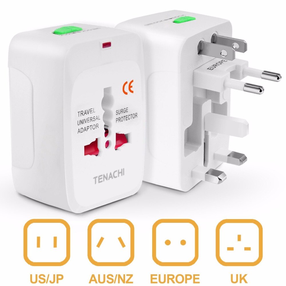 Universal Travel Plug Power Adapter TENACHI Ingebouwde Overspanningsbeveiliging Alle in Een Stopcontact Muur Changer Adapter Werkt