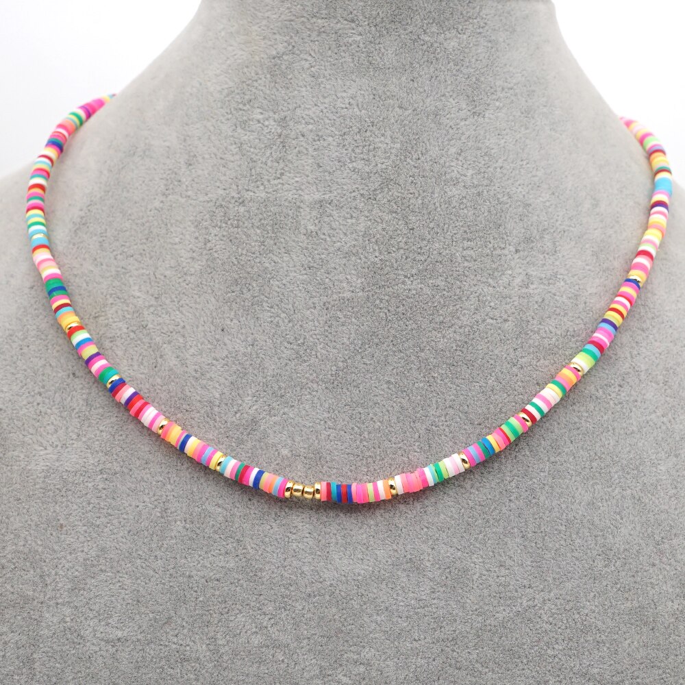 Go2Boho African Necklace Rainbow 4mm Polymer Clay Beads Handmade Collier Vinyl Heishi Necklaces Jewellery