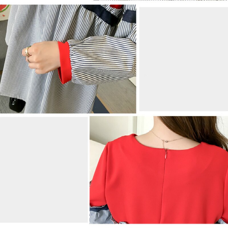 Graviditetsbluser patchwork stribet løst tøj til gravide tøj efterår graviditet skjorter toppe t-shirt