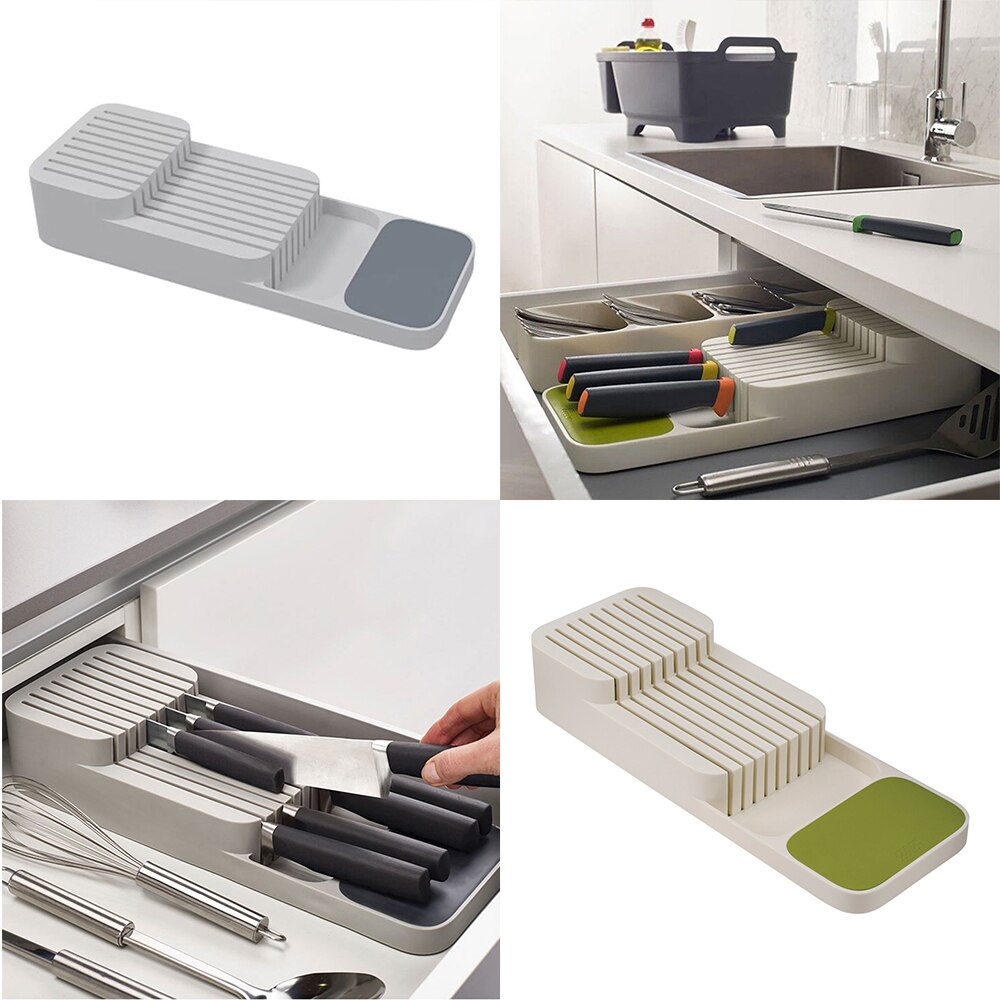 Knife Block Holder Plastic Cutlery Drawer Organizer Tray Knives Utensil Rack Universal Knife Stand Organizer Kitchen Storage