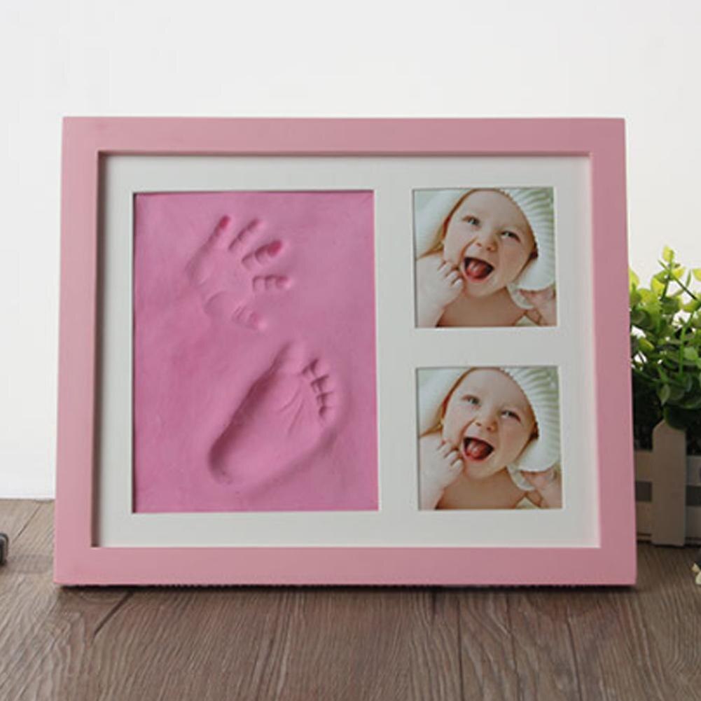 Baby Hand & Voet Print Handen En Voeten Mold Maker Massief Houten Fotolijst Met Cover Vingerafdruk Modder Set Baby groei Memorial