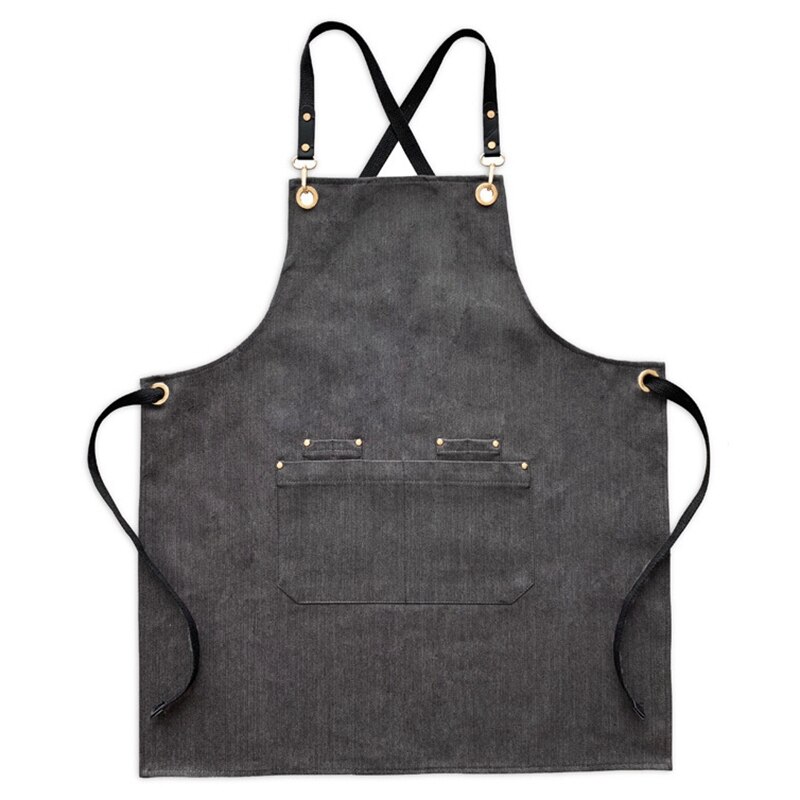 Denim Apron Coffee Shop and Hairdresser Chef Protection Suit Bib Cooking Kitchen Aprons for Woman Man Apron Overall: Gray