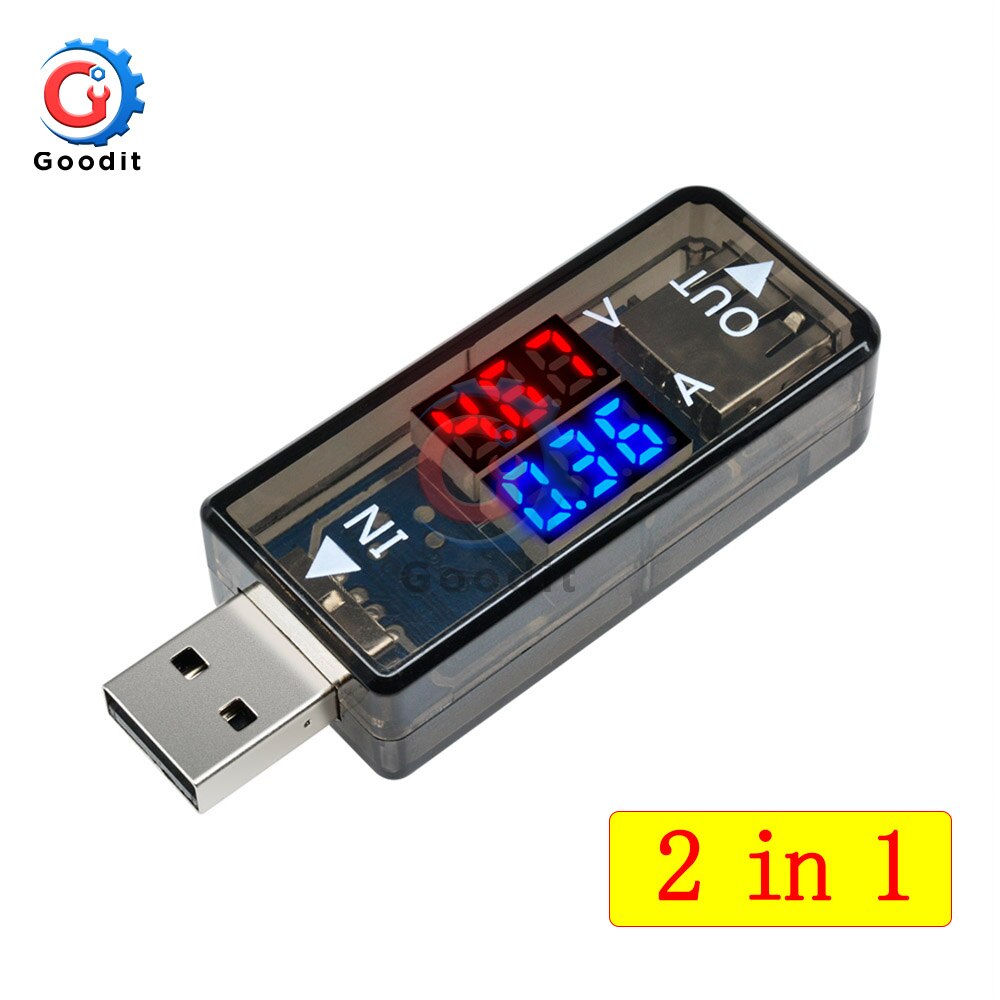 Led Digitale Dual Usb-poort Stroom Spanning Opladen Test Detector Tester Batterij Arts Meter Monitor Voltmeter Amperemeter Charger: 2 in 1 Straight