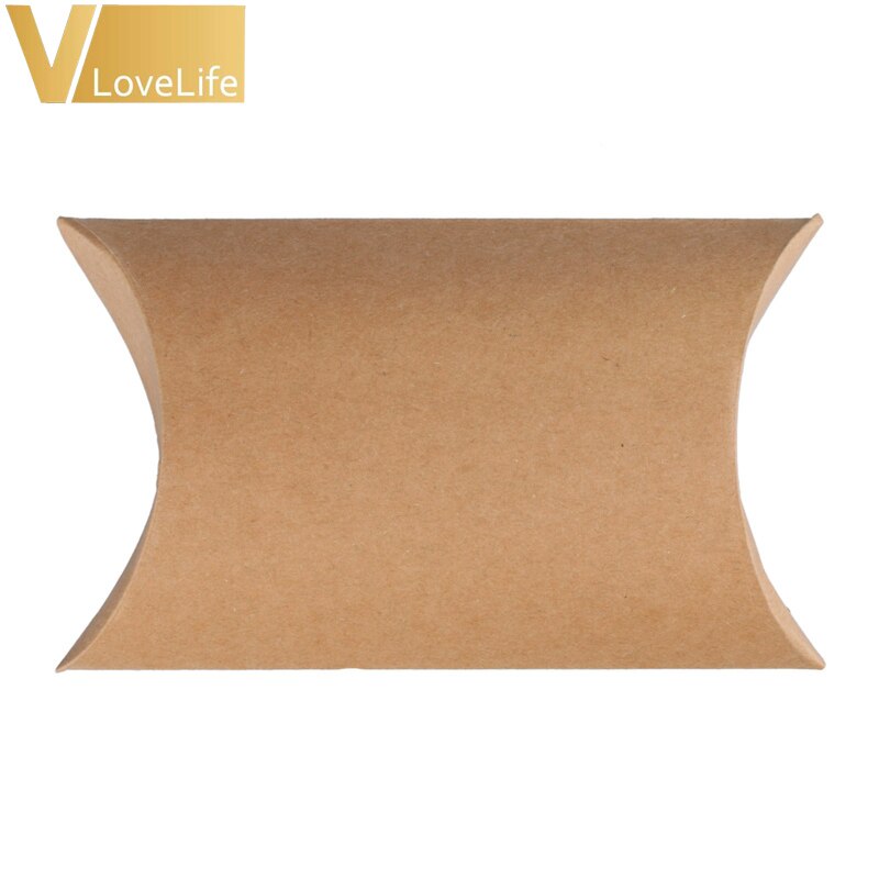Cajas grandes de dulces de boda con forma de almohada, , para eventos de boda, recuerdo, Caja de de Papel Kraft, 100 unids/lote: khaki