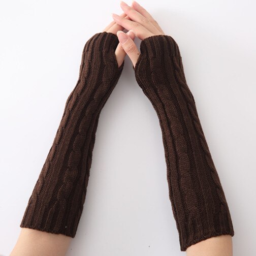 Frauen Winter Handgelenk Arm Gestrickte Lange Fingerlose Weiche Solide Strick Warme Handschuhe Ellenbogen Gestrickte Ärmel Radfahren Handschuh: Braun