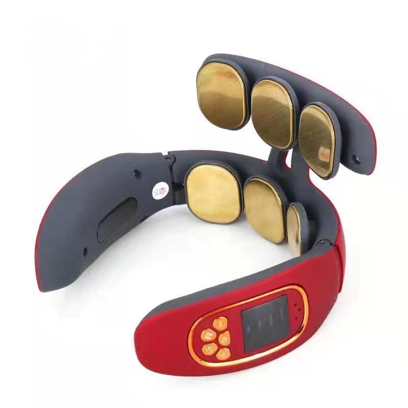 6 Heads Electric Neck and Back Pulse with Heat Pain Relief Relaxation Cervical Massager: red