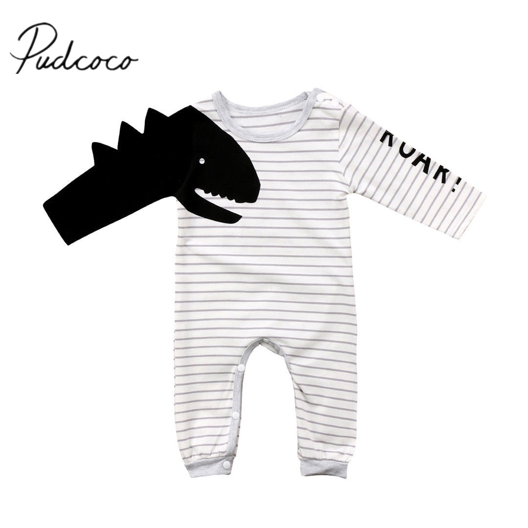 Brand Newborn Toddler Infant Baby Boy Girl Long Sleeve Dinosaur Romper Jumpsuit Striped Outfits Set Boy Cool Clothes