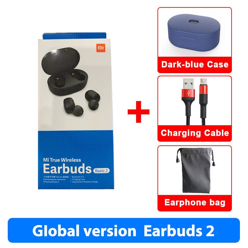 Global Version Xiaomi Redmi AirDots 2 Bluetooth5.0 Low Lag Mode TWS Bluetooth Earphone Headset BT5 True Wireless Stereo Auto: 2 GL Cable N Dblue