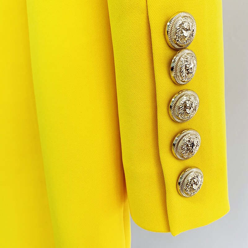 Blazer Long en Satin jaune Fluorescent, de , col châle, boutons lions, Double boutonnage, 2022