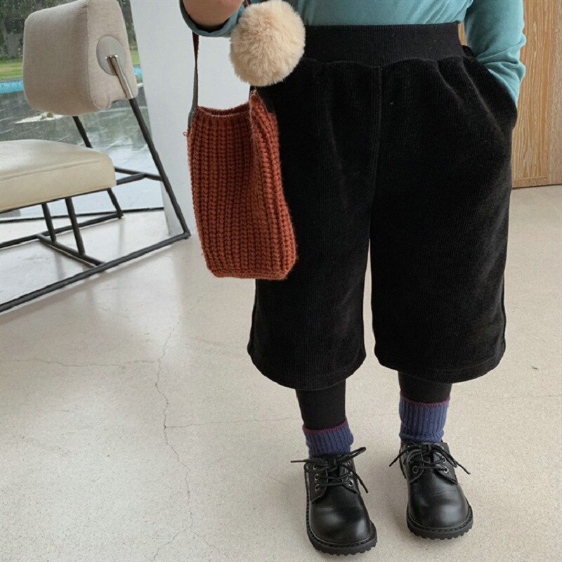 Spodnie dziecięce fałszywe dwuczęściowe wełniane oraz aksamitne grube spodnie 2020 zimowe ubrania nowe modne ubrania Gilrs w stylu brytyjskim