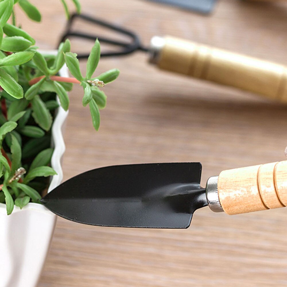 3pcs Mini Portable Gardening Tool Metal Head Shovel Rake Plant Garden Soil Raising Flowers Wooden Handle Gardening Tool Set