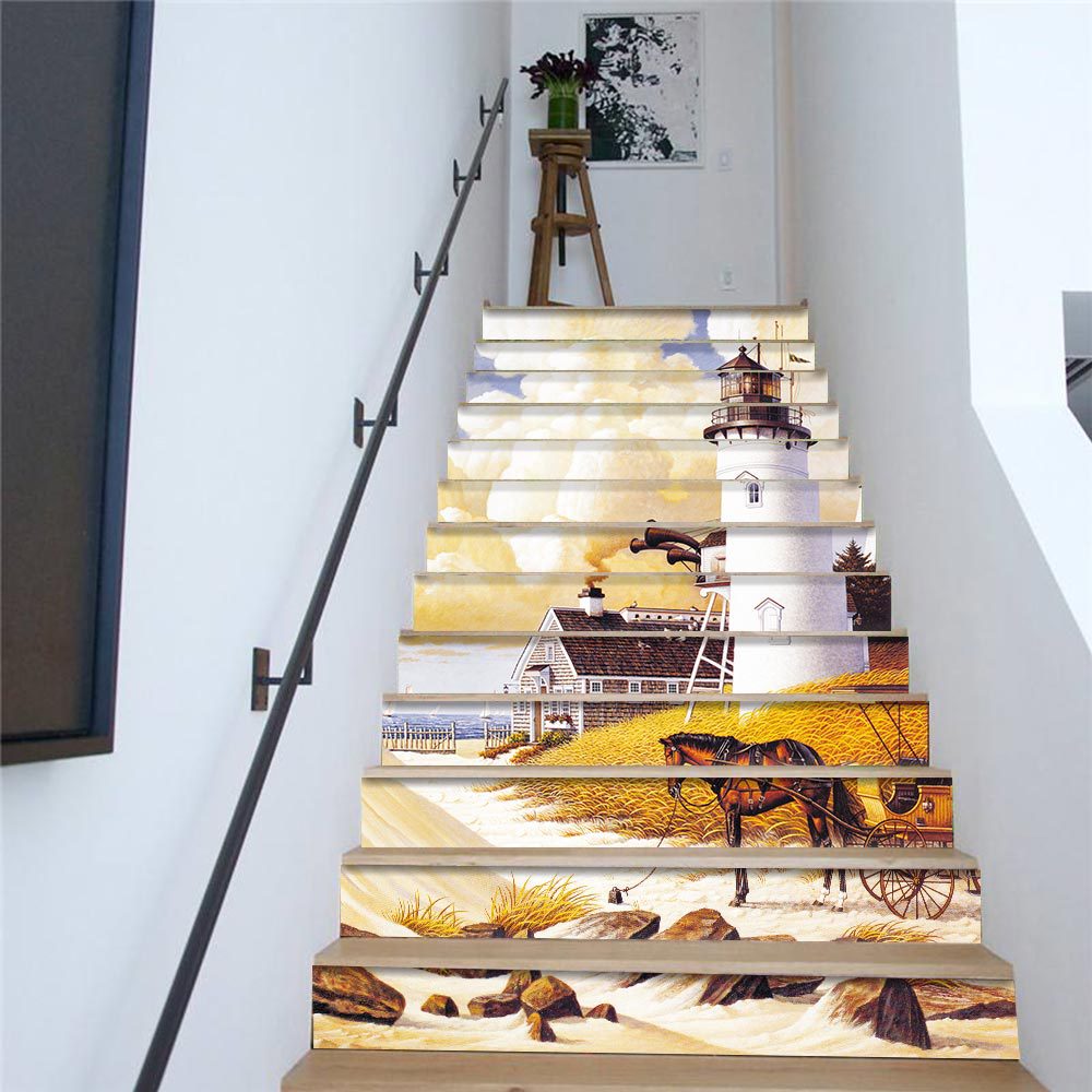 13Pcs/Set PVC European Town Printing Stair Stickers Living Room Decoration DIY Self-Adhesive 3D Wall Stickers Step Stickers