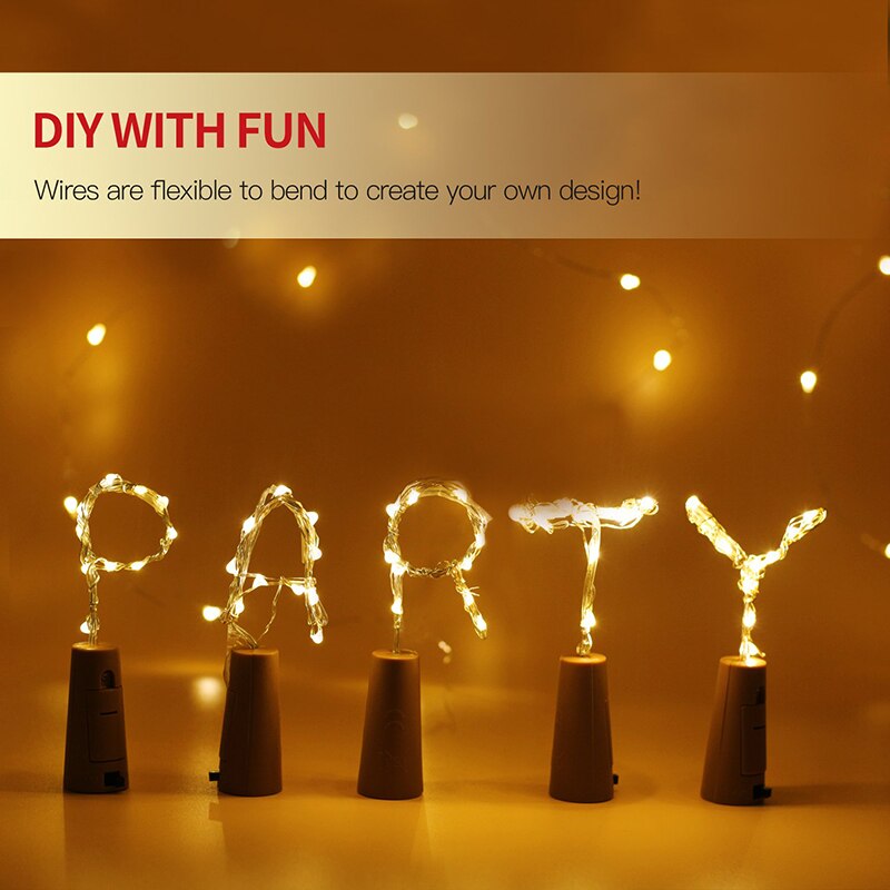Cadena de luces led para botellas de vino con corcho, 20 luces led para botellas, batería de corcho para fiestas, bodas, navidad, halloween y decoración de bar.