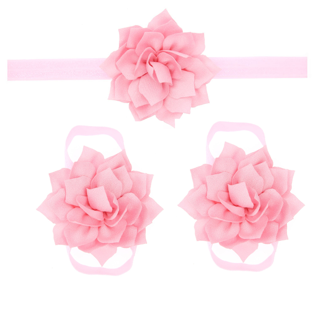 Sandalias de bebé con flores para cubrir zapatos descalzos, lazos de flores, zapatos de primeros pasos para niños, conjunto de diadema, accesorios de fotografía KFA11: KFA11-pink