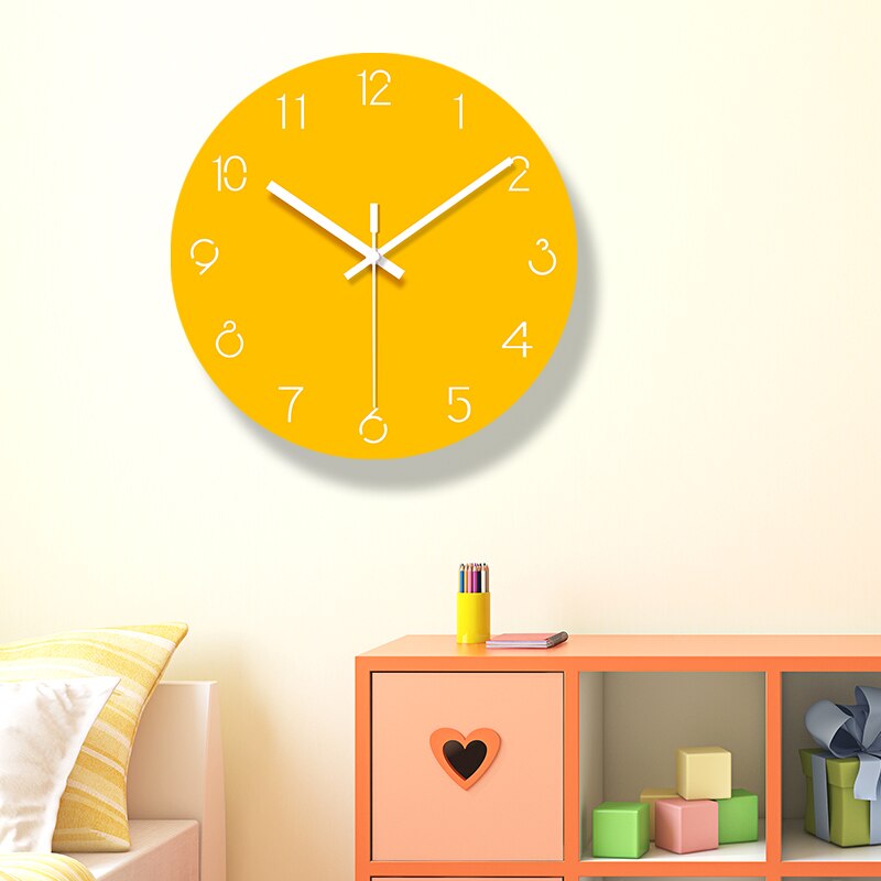 Wall Clock Quartz Wall Clocks Acrylic Yellow Color Living Room Mute Quartz Hanging Clock Wall Clock Modern Home BB50W