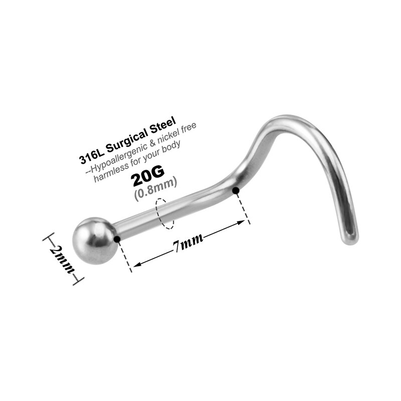 10pcs Stainless Steel Nose Stud Set Nose Piercing Set Nose Ring Nariz Bone Studs Screws for Man Women Nostril Body Jewelry 20G