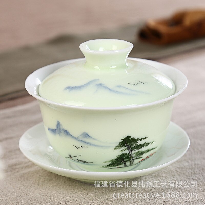 Cuenco De cobertura grande De porcelana Longquan Qing pintado a mano, cuenco De cobertura De tres solo cuenco, juego De té Kung Fu, ópera De cerámica Gaiwan: 5