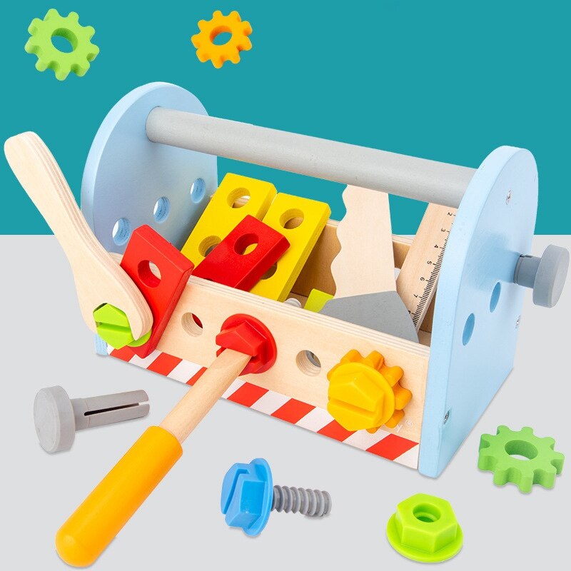 Take-Along Tool Kit Pretend Play Tool Set Voor Jongen Of Meisje Kids Educatief Diy Houten Moer Montage speelgoed