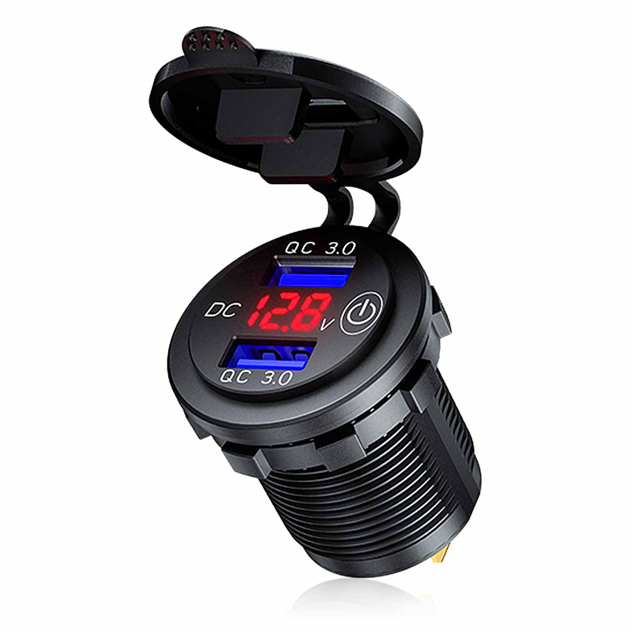 Dual USB Quick Charge Socket With Touch Switch LED Voltmeter Display Splitter Cigarette Lighter 12V-24V QC3.0 Power Adapter: red light