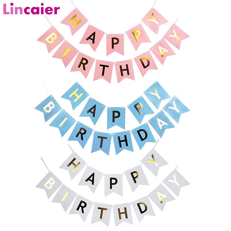 Paper Happy Birthday Banner Flags Birthday Party Decorations Kids Boy Girl Bunting Garland Adult Supplies My 1st 1 One Year