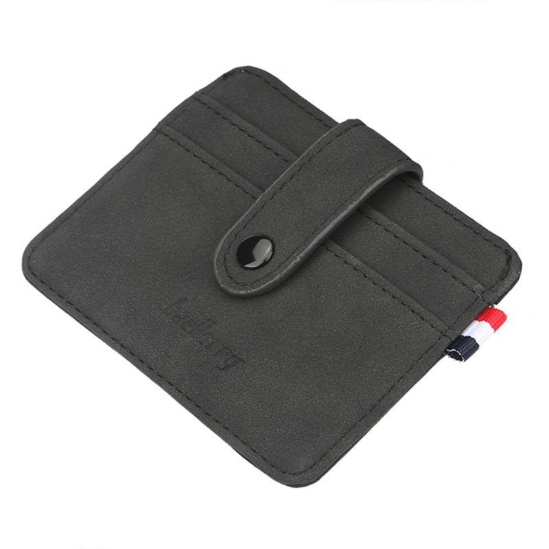 Rétro bouton sac à main hommes en cuir mince affaires portefeuille ID crédit porte-carte: Black