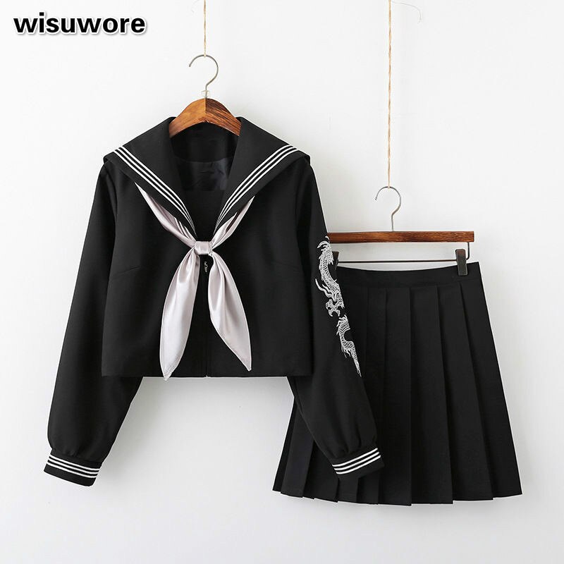 Jk Uniform School Girl Silver Dragon The Embroidery Uniform Gothic Styl Women Student Full Sets Clothes
