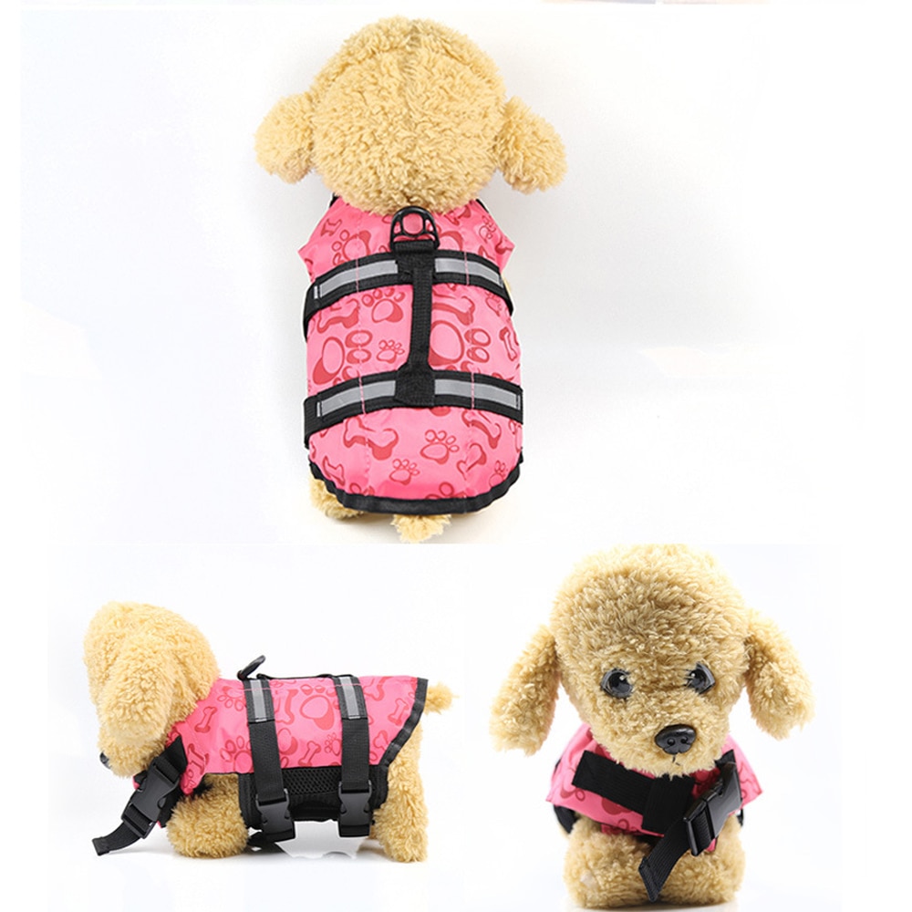 Hunderedningsvest sommerhaj kæledyrsredningsvest hundetøj hunde badetøj kæledyr badedragt: Rosenrød knogle / L