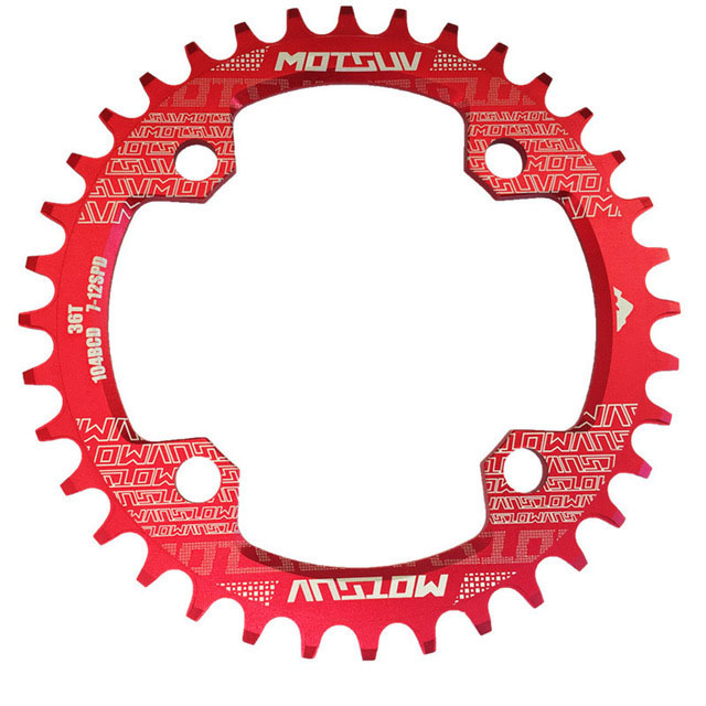 MOTSUV 104BCD Narrow Wide 38T 36T 34T 32T Bicycle Chainring,BCD 104 with 4 Bike Steel Screws, Single 12 11 10 9 8 Speed,Plato MT: Burgundy / 24-32T